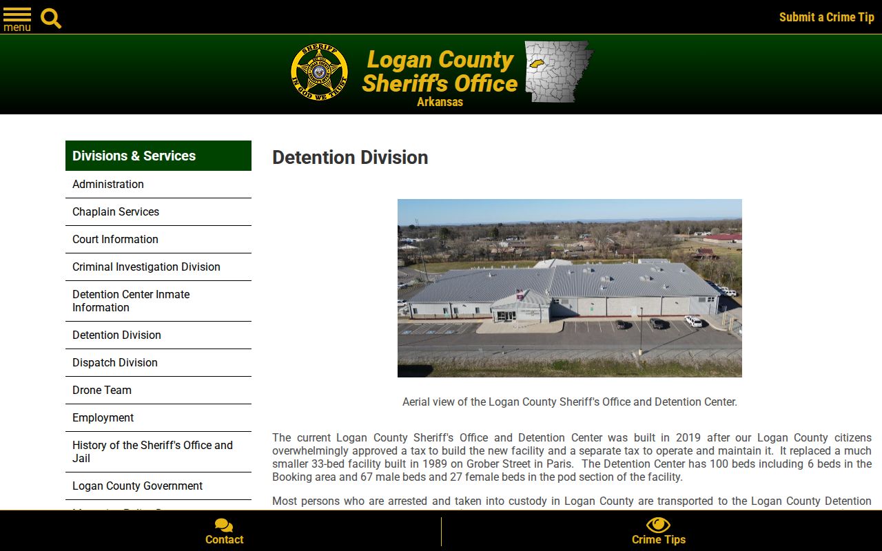 Logan County Sheriff's Office Detention Division webpage