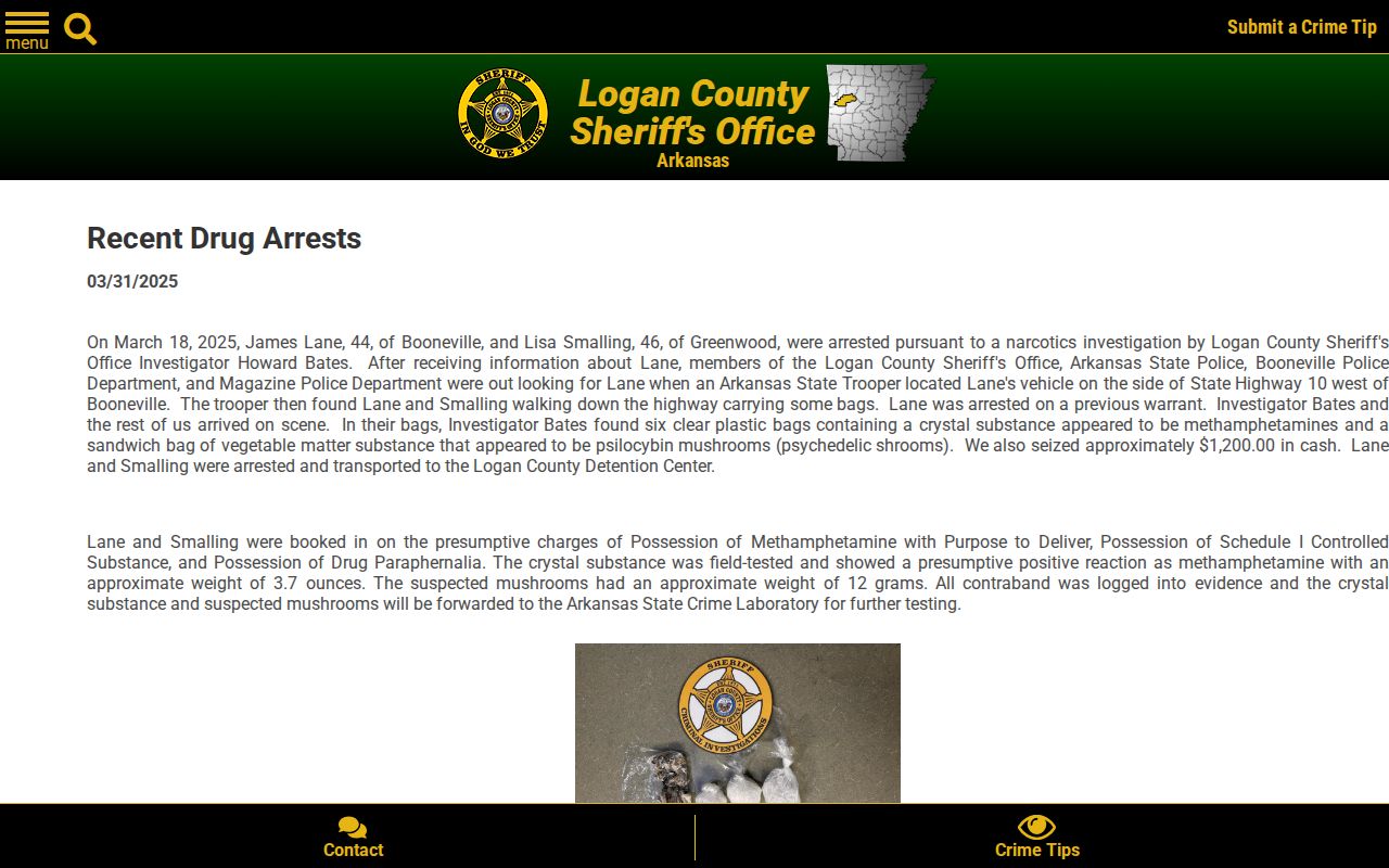 Logan County Sheriff's Office recent drug arrests press release